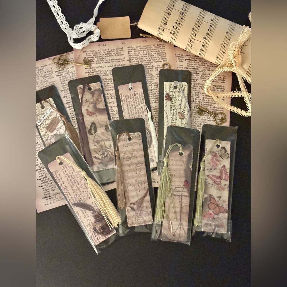 Vintage | Antique Wooden Bookmarks with Embellished Silk Tassels